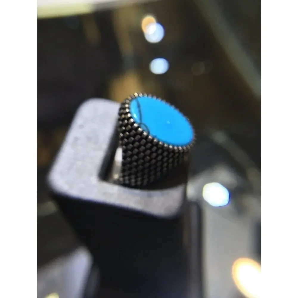Turquoise Ring Sz12 Large Oval Smooth Stone Silver 925